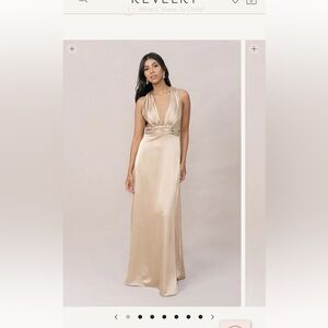 Revelry Bridesmaid Dylan Satin Dress in Gold Champagne
